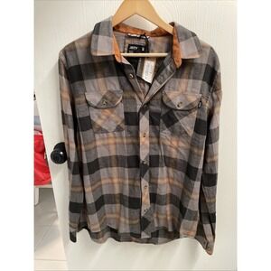 Jetty Gray Orange Plaid Button Up Men's Medium NWT Gorpcore